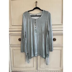 NWT Soft Surroundings Hand Dyed Green Tunic Silk‎ Trim Plus Size 1X 3/4 Sleeve